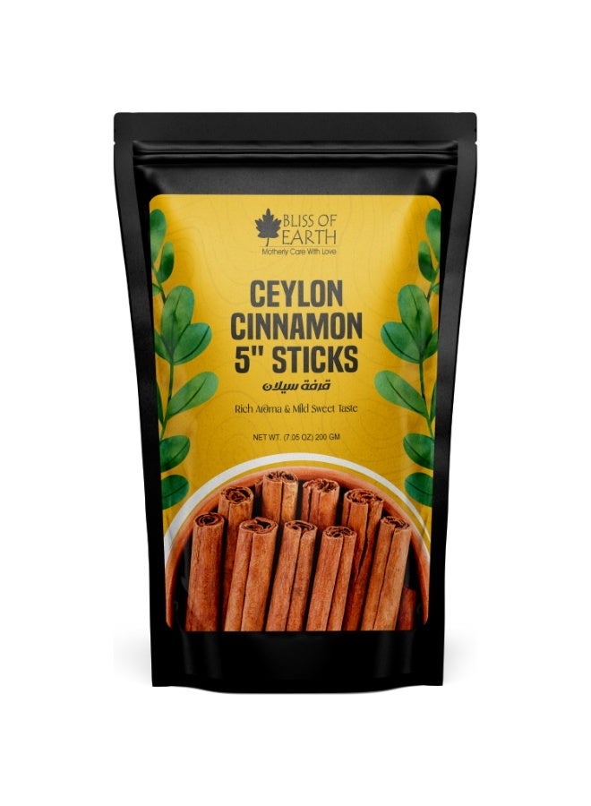 BLISS OF EARTH 200gm Ceylon Cinnamon Dalchini 5" Cut Sticks True Cinnamon Raw From Sri Lanka Original Whole Spice for Tea & Cooking - Image 1